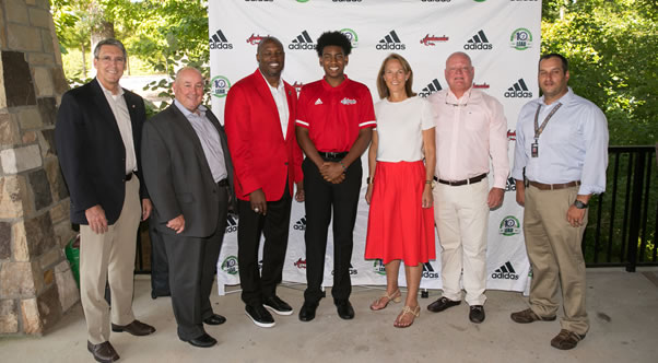 Group picture from L.E.A.D. Signing Day, June 13, 2019 from left to right L.E.A.D. Board member and Rotarian Dave Schmit, Rotary Club of Buckhead President Gregory Davis, L.E.A.D. CEO and Founder and Rotarian C.J. Stewart, L.E.A.D. Ambassador and rising Junior at North Atlanta High School Chase DeLoach, Head of School Lovett School Meredyth Cole, Rotarian John Cole and Atlanta Police Department Officer Micah Davis
